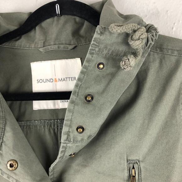 Sound Matter Green Drawstring Snap Front Lightweight Utility Anorak Jacket Coat - Picture 9 of 10